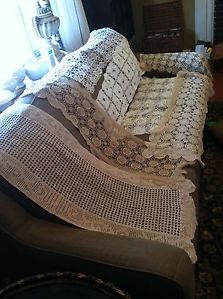 Huge Lot 7 Beautiful Vintage Crocheted Lace Linens Table Runners
