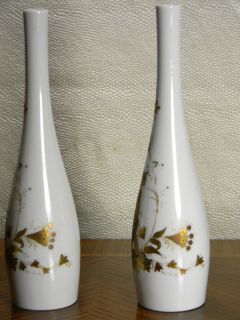 Signed German Porcelain White and Gold Rosenthal Bud Vases