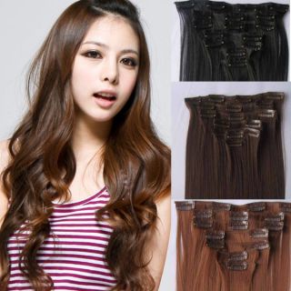 8pcs Full Head Set 1pcs 5 Clips in Hair Extensions Curly Wave Synthetic 2 Styles