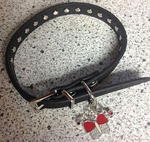 New Coach Signature Butterfly Embellished Black Dog Collar Leather Studded Small