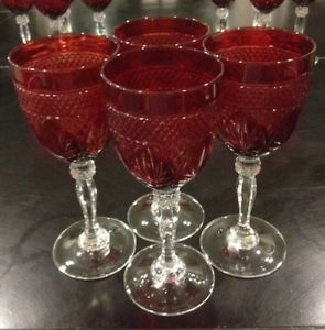 4 Luminarc D'Argues Ruby Red Crystal Wine Water Glasses Stemware Goblets