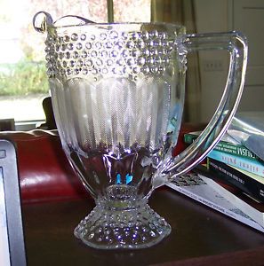 Imperial Glass Co Water Pitcher Hobnail with File or Herringbone Panels