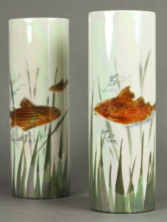 Stunning Art Deco Pair Royal Doulton Lustre Glazed Fish Vases C 1926