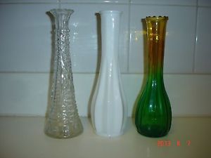 3 Vintage Vases White Milk Vase Clear Glass Vase 2 Tone Colored Glass Vase Old