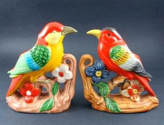 PR Brightly Colored Vintage Ceramic Bird Vases Made in Japan
