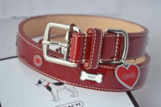 New Coach Heart Bones Red Patent Leather Charm Dog Collar XL Extra Large