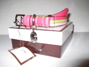 Coach Leather Striped Dog Collar SV Pink Green F60407 Medium