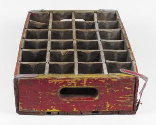 Vintage Antique Dr Pepper Wooden Crate 24 Bottle Wood Caddie Burgundy White 19B