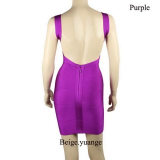 Backless Bandage Bodycon Cocktail Party Dress Yellow Black Purple Pink Blue