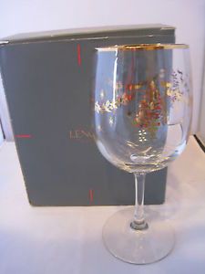 Lenox Crystal Set of 4 Water Goblets Wine Glasses Holiday Christmas Tree Gold RM