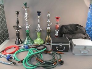 Hookah Water Pipes Lot Glass Vases Cases Hoses More