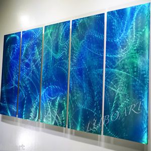 Abstract Art Metal Painting Blue Green New Wall Decor Contemporary Original Lubo
