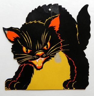 Vintage Halloween Diecut Paper Decorations 4 Black Cats Luhrs Embossed C1930