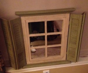 Home Interiors Window Pane Mirror Green Shutters Shabby Weathered Chic Rustic