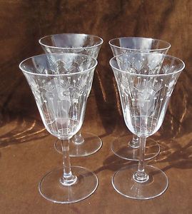 Set of 4 Vintage Etched Wine Stem Glasses