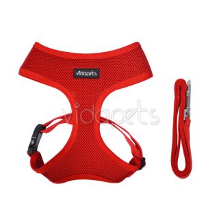 Red 11 13" Neck Size Dog Harness Soft Mesh Walk Vest Collar Leash s Small