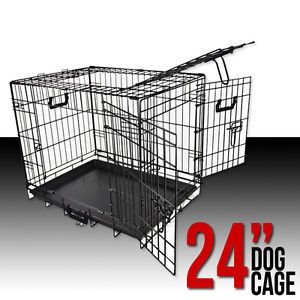 24" Small Folding Wire Dog Puppy Crate Cage Kennel 3 Doors Divider Suitcase New