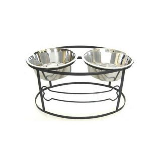 Bone Raised Elevated Double Stainless Steel Pet Dog Cat Feeder Bowl Large Silver
