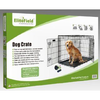 EliteField 42" 2 Door Folding Dog Crate with Divider 42" Long x 28" Wide x 30"