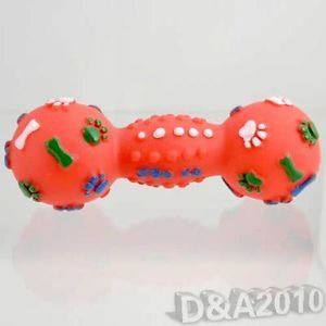 Pets Dog Puppy Squeaky Rubber Dumbbell Chew Toy with Colorful Bones Paws Pattern