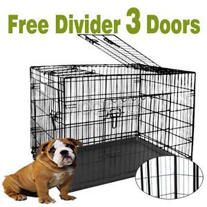 Vidapets 48" 3 Door Black Foldable Suitcase Metal Wire Dog Crate Cage Kennel