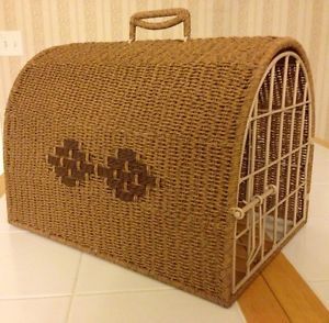 Gorgeous Designer Small Dog Cat Carrier Tote Crate Hard Sided Brown WOVEN17"X12"