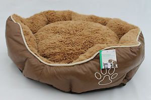Luxury Dog Bed PU Leather Cat Bed Medium Pet Bed Paw Print Bed Puppy Dog