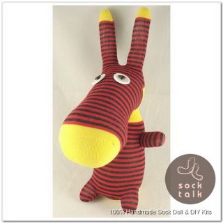 Handmade Red Black Striped Sock Monkey Donkey Stuffed Animals Baby Toy