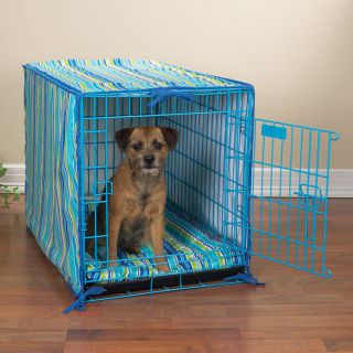 Dog Crate Cover and Dog Bed 2 Piece Blue Stripe Medium
