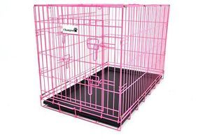 New Champion 42" Pink Portable Folding Dog Pet Crate Cage Kennel 3 Door ABS Tray