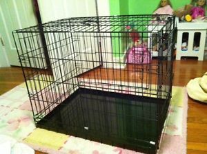 30" Portable Pet Dog House Crate Cage Carrier Black Coated Metal Medium