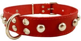 Red 17" 22" Leather Dog Collar Studded 1 3 8" Wide
