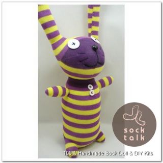 Handmade Yellow Purple Striped Sock Monkey Rabbit Stuffed Animals Baby Toy