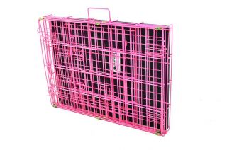 Champion 24" Pink Portable Folding Dog Pet Crate Cage Kennel Two Door ABS Tray