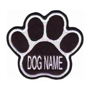 Custom Dog Name Paw Black Embroidered Sew on Patch