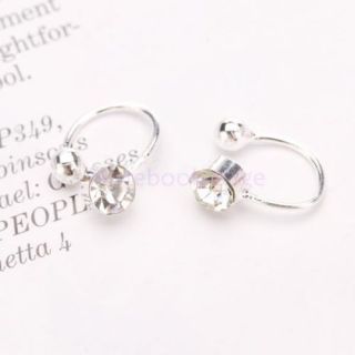 Pair Stainless Steel U Clip on Ear Cuff Earrings Studs with 4mm Rhinestone Gift