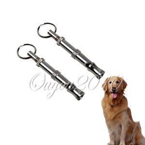2pcs Silver Metal Pet Dog Training Adjustable Ultrasonic Sound Dog Whistle Pitch