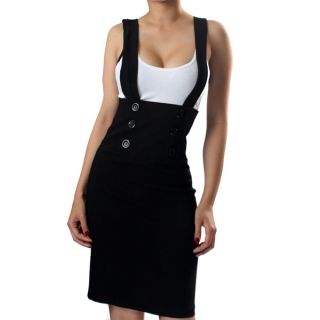 Black Women High Waist Suspender Jumper Skirt Dress M