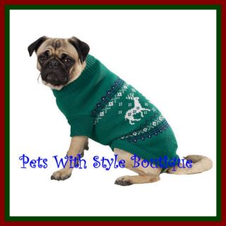 Zack Zoey Caribou Dog Sweater Green