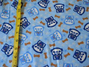 Blue Puppy Dogs Bones Paw Prints Stars x Ray Animals Flannel Cotton Fabric BTY