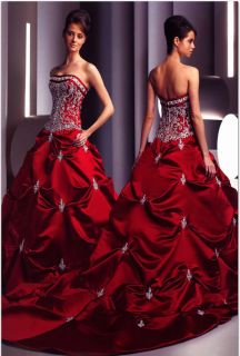 Apple Red Wedding Dress Bridal Prom Ball Gown Custom Sz