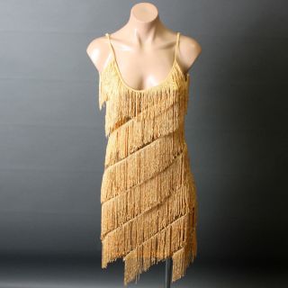 Gold Sequin 20s Vtg Style Flapper Tiered Fringe Evening Party Dress Size M L