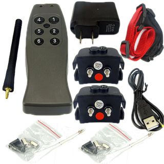 Rechargeable Battery Remote Two 2 Dog Training Collar 6 Levels Shock Vibration