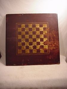 Vintage Antique Wood Table Top Folk Art Hand Painted Game Board Checkers