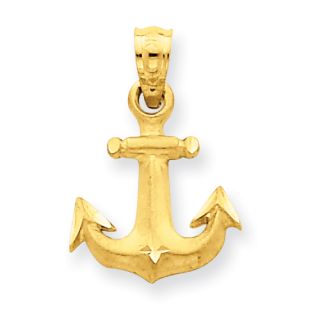 14k Yellow Gold Diamond Cut Anchor Pendant