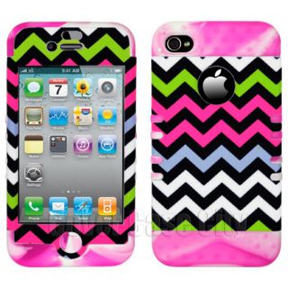 Pink White Black Chevron Aztec Tribal Impact Cover Case for Apple iPhone 4 4S