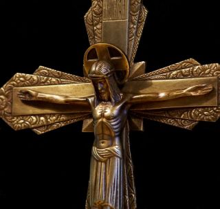 Beautiful 1930s Art Deco Bronze Wall Cross Crucifix