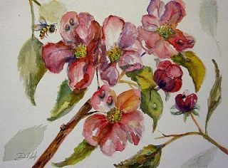 Delilah Apple Blossom Bee Floral Watercolor Art Original Painting