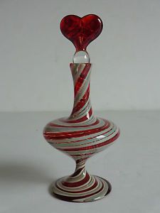 Signed Ruby Swirl American Studio Art Glass Perfume Bottle Heart Shape Stopper