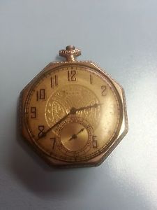 Vintage Elgin Open Face Pocket Watch Octagon Shape Art Deco Case Mens Jewelry